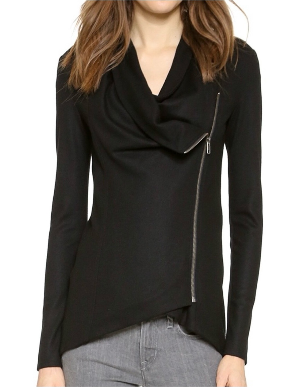 Helmut Lang - Black Draped Zip-Front Women's Sweater